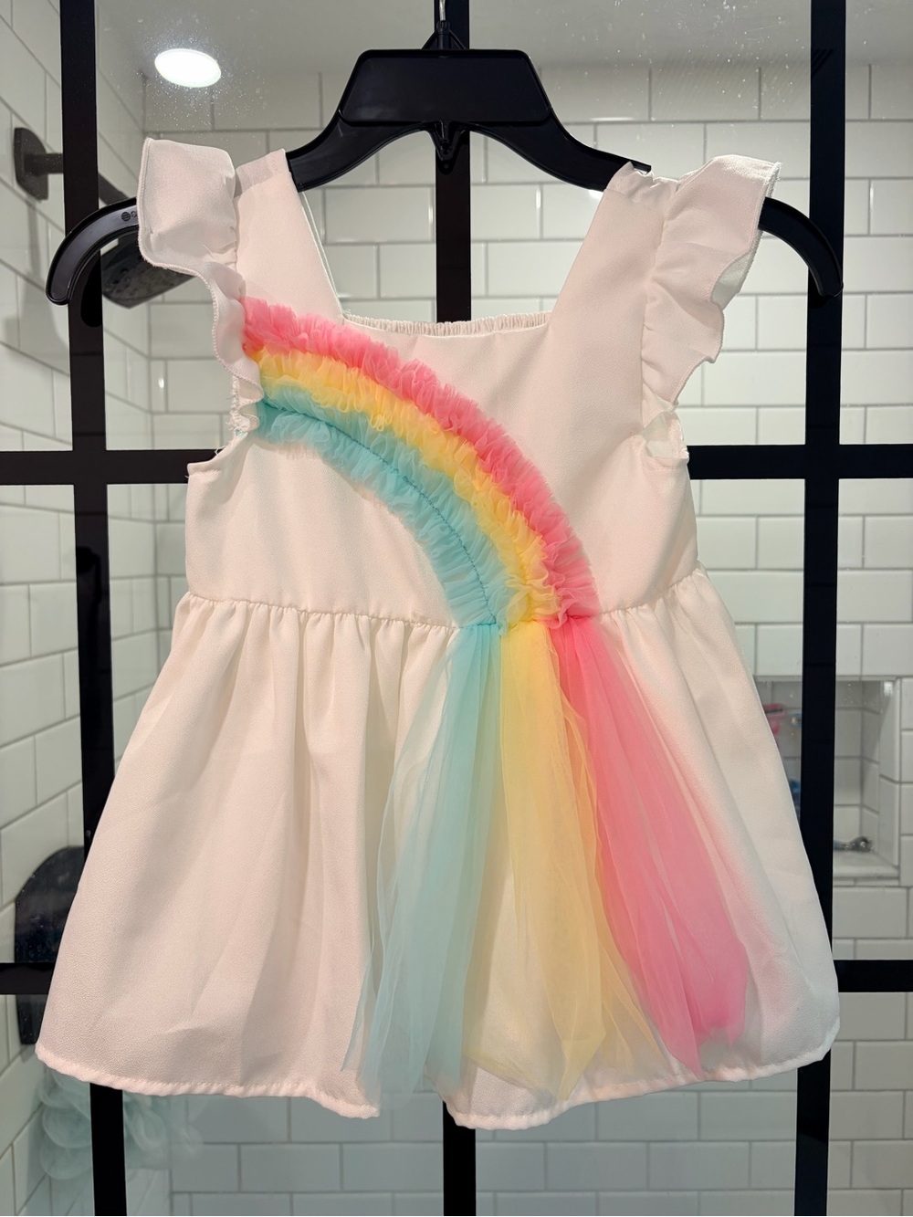 White Rainbow Tulle Ruffle Top